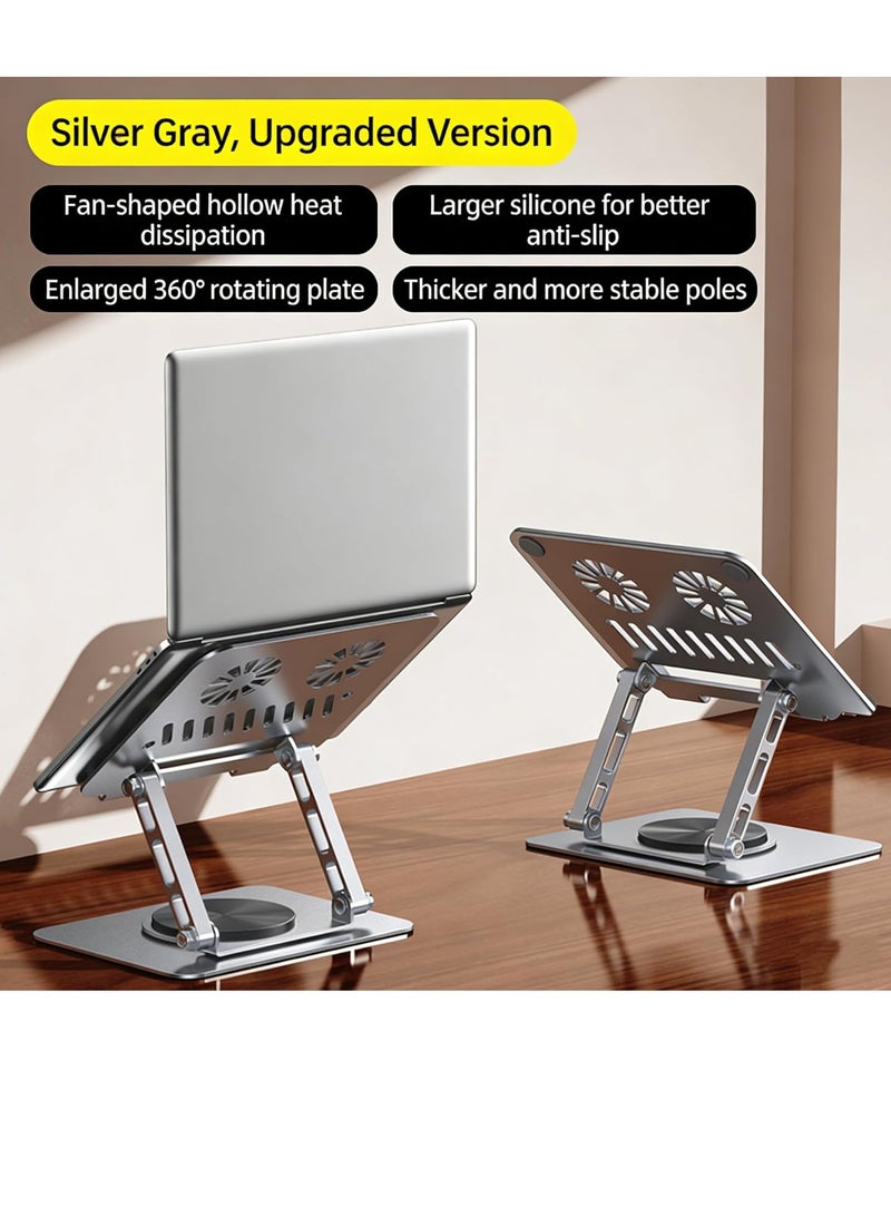 VIVP Adjustable laptop stand, silver gray aluminum, 360 ° rotating base without , foldable desktop stand with anti slip silicone - Image 2